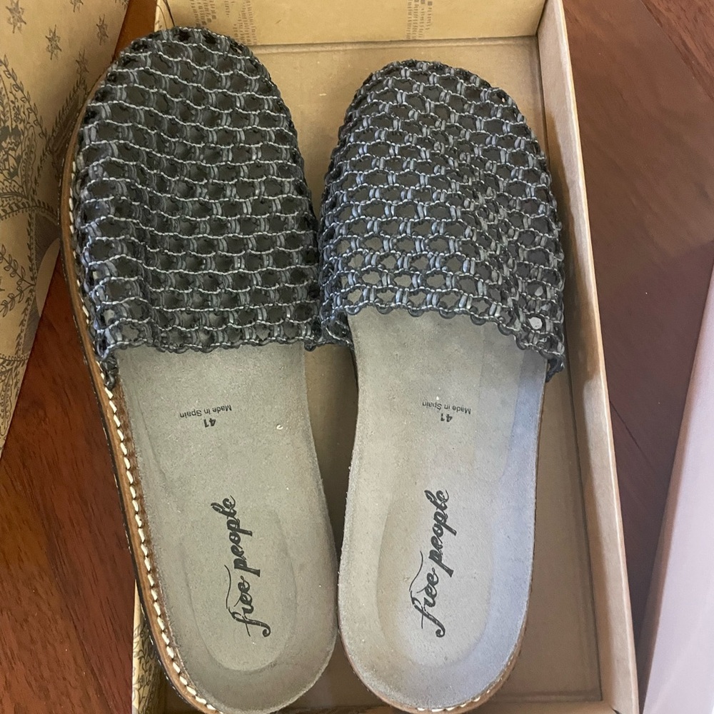Free People Charcoal Woven Slip-Ons